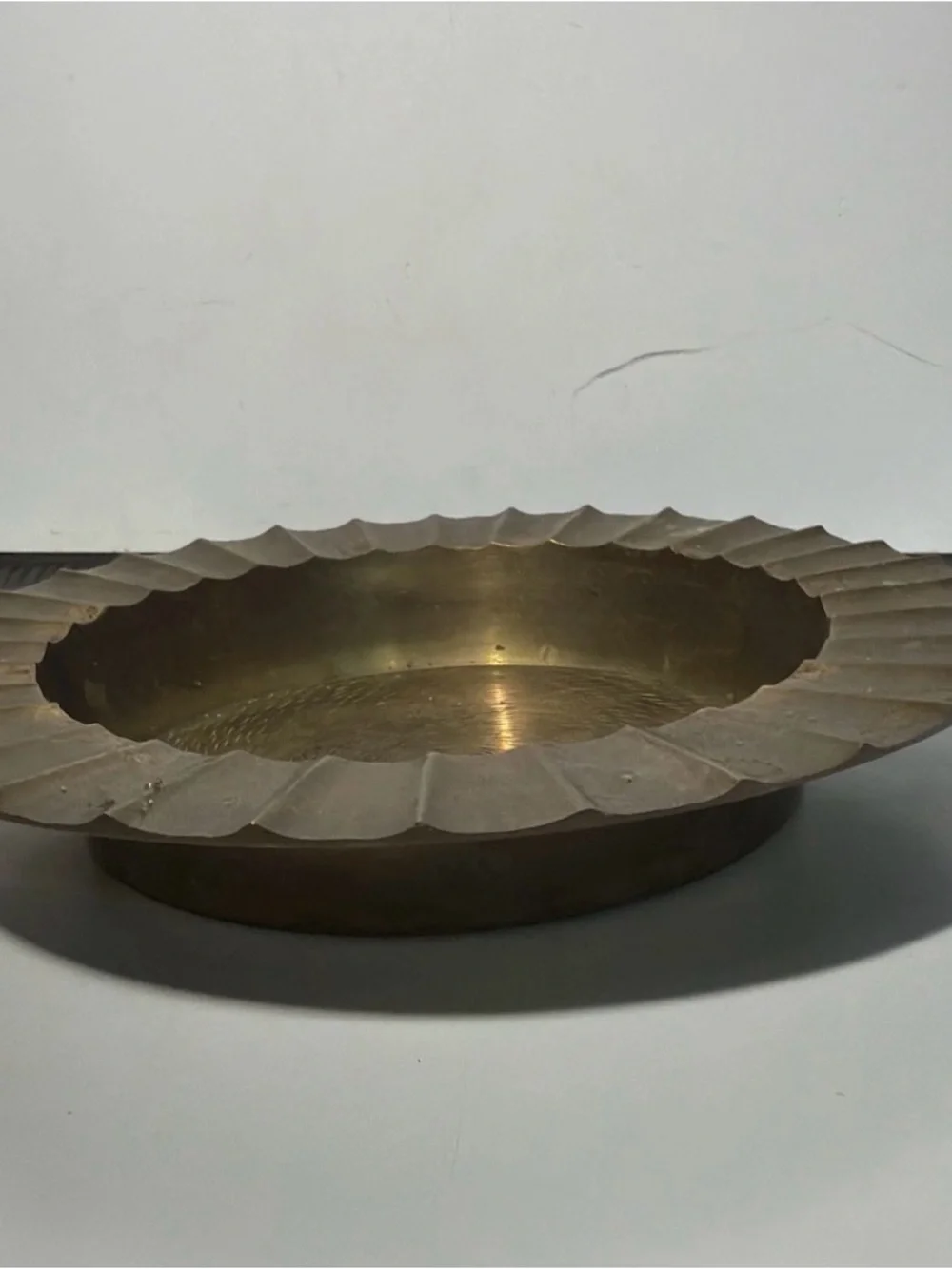 Large Decorative Brass Bowl - Scalloped Rim
